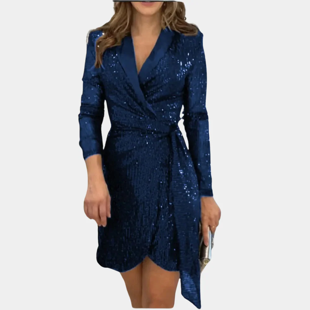 Elegant Blazer Dress with Belt and Glitter, Chic Summer Dress for Women, Plus Size Available - Image 3