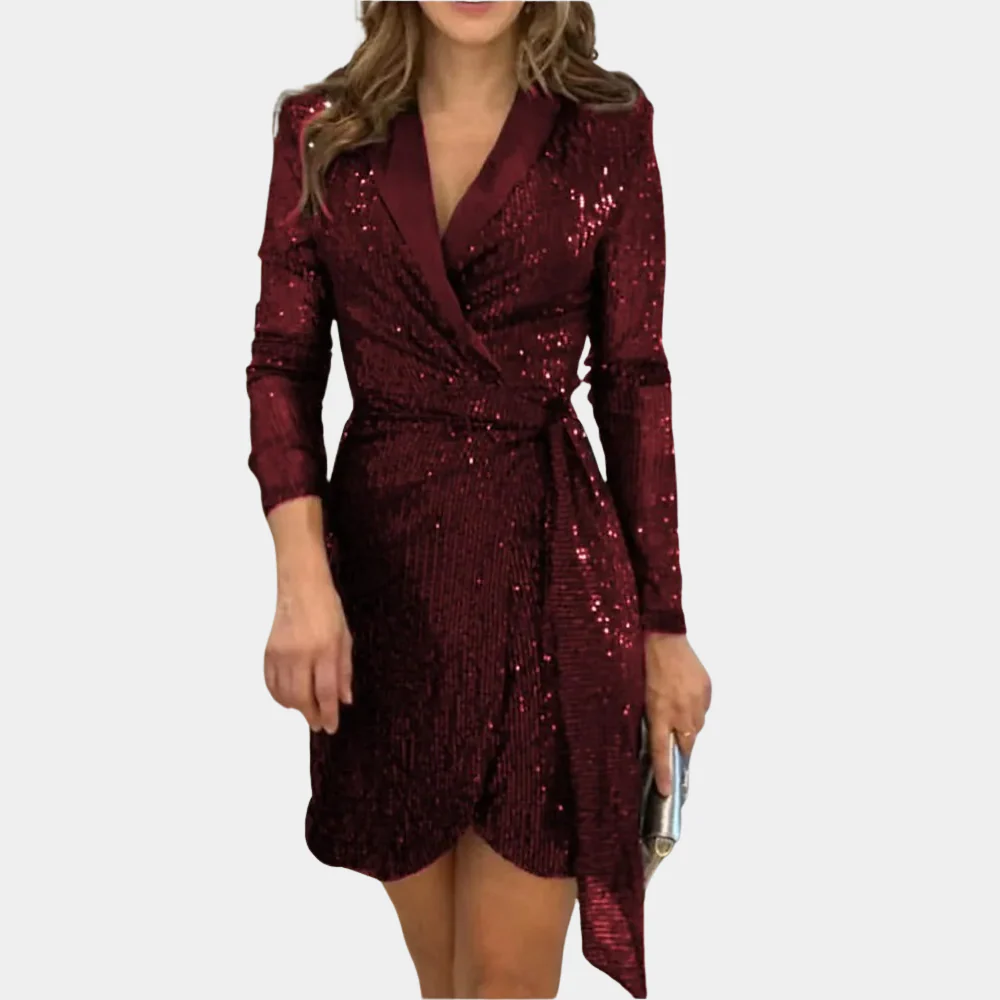 Elegant Blazer Dress with Belt and Glitter, Chic Summer Dress for Women, Plus Size Available - Image 5