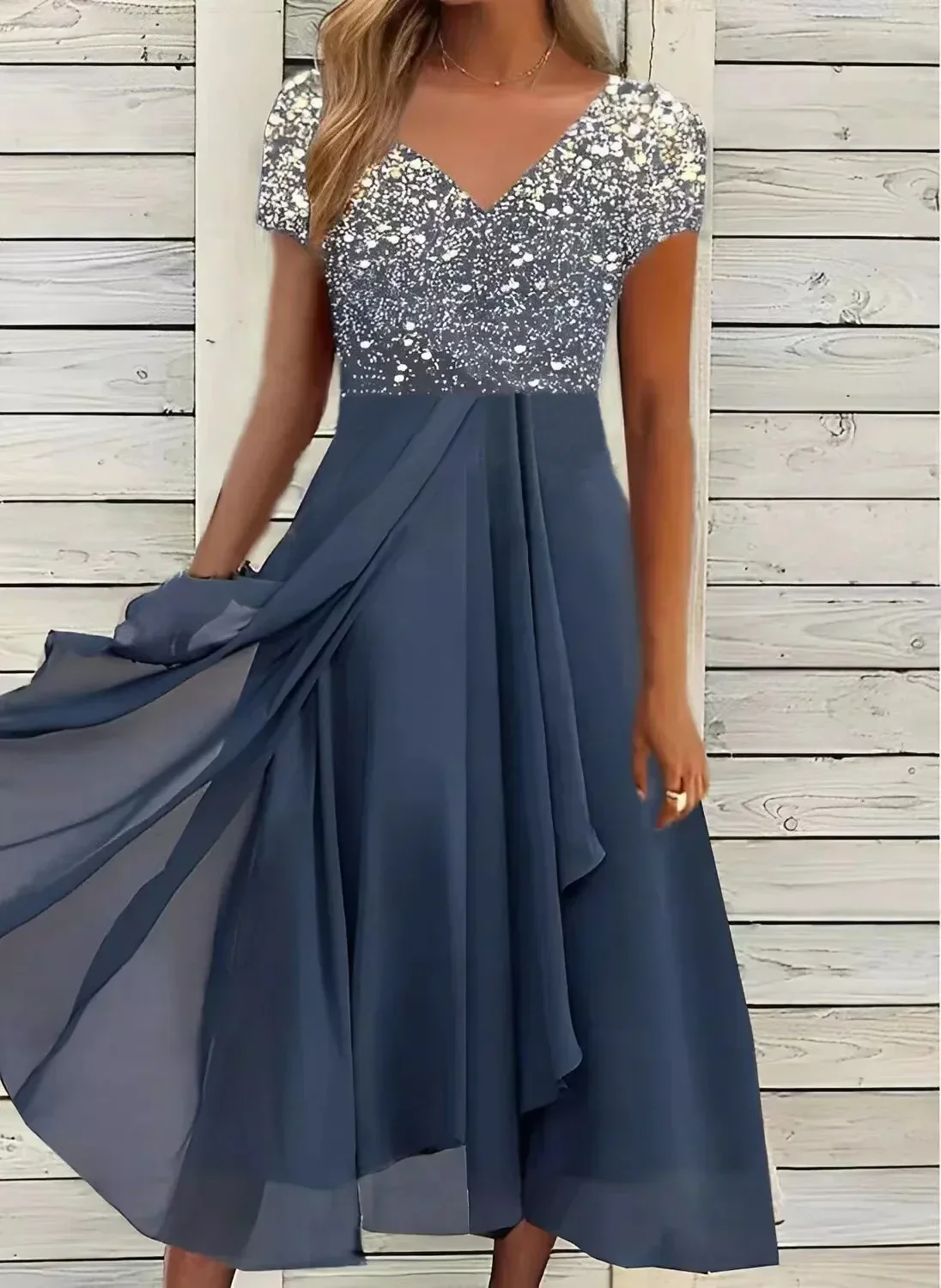 Elegant Chiffon Party Dress for Women, Knee-Length, Lightweight, Sophisticated Design for Special Occasions - Image 5