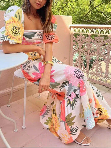 Elegant Floral Maxi Dress for Women - Versatile Summer Wedding Guest Dress, Comfortable Fit, Lightweight Fabric