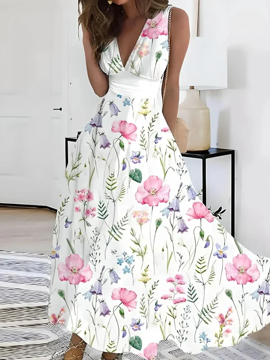 Elegant Floral Petal Dress for Women, Lightweight Summer Wedding Guest Dress with Adjustable Belt and Delicate Neckline - Image 3