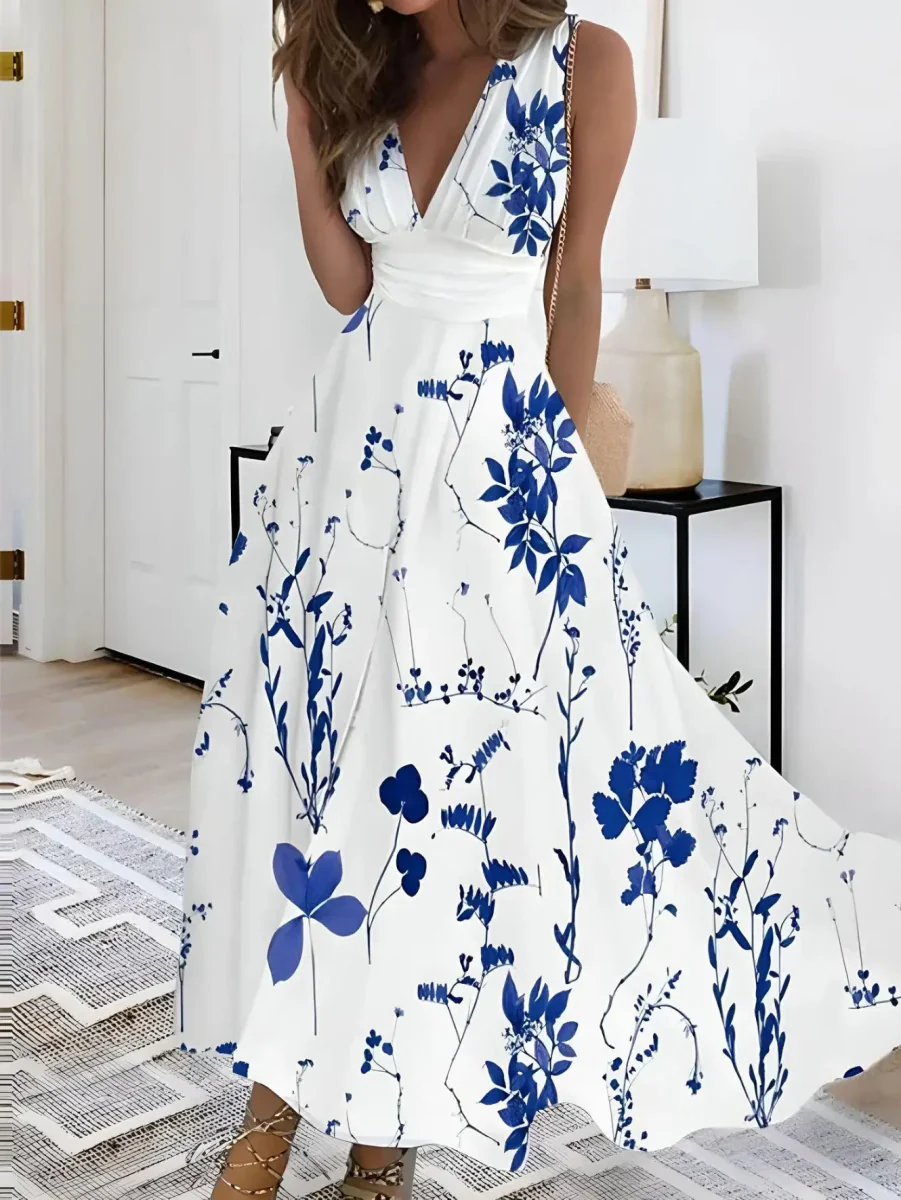 Elegant Floral Petal Dress for Women, Lightweight Summer Wedding Guest Dress with Adjustable Belt and Delicate Neckline - Image 5