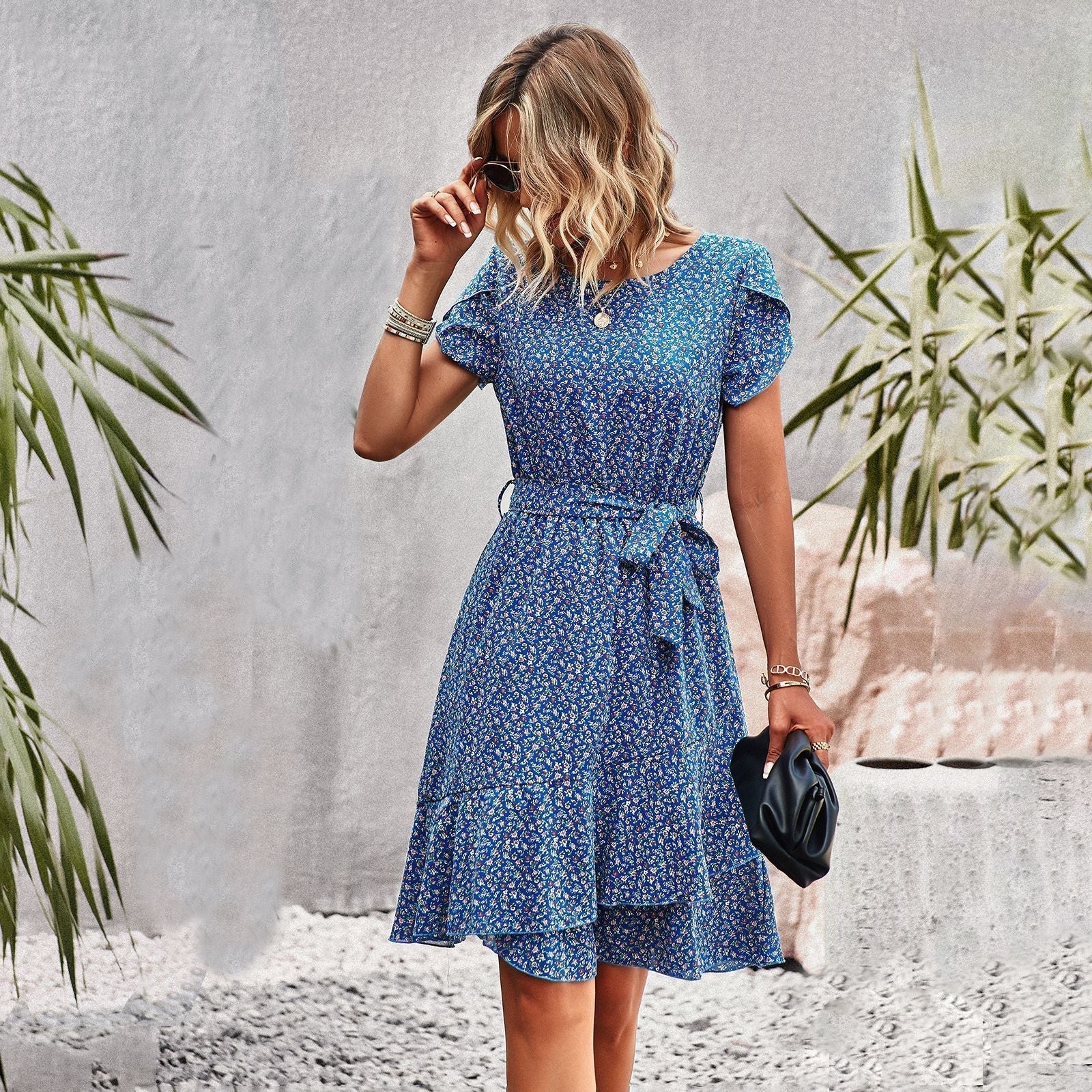 Elegant Floral Print Women's Summer Dress with Belt, Lightweight and Comfortable for Casual Outings and Garden Parties - Image 6