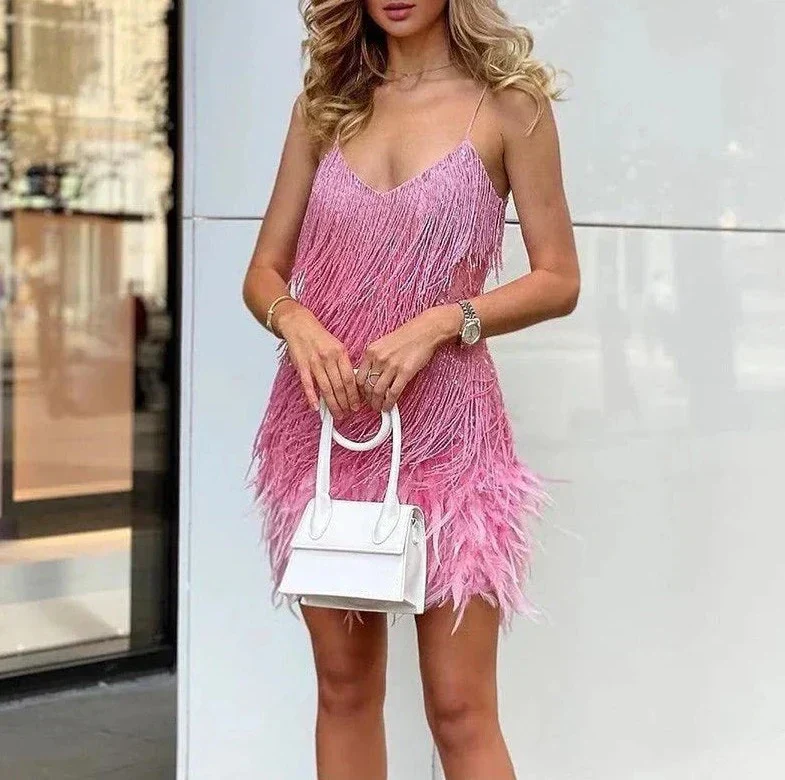 Elegant Fringe Cocktail Dress with Feather Accents for Holiday Parties and Weddings - Image 12