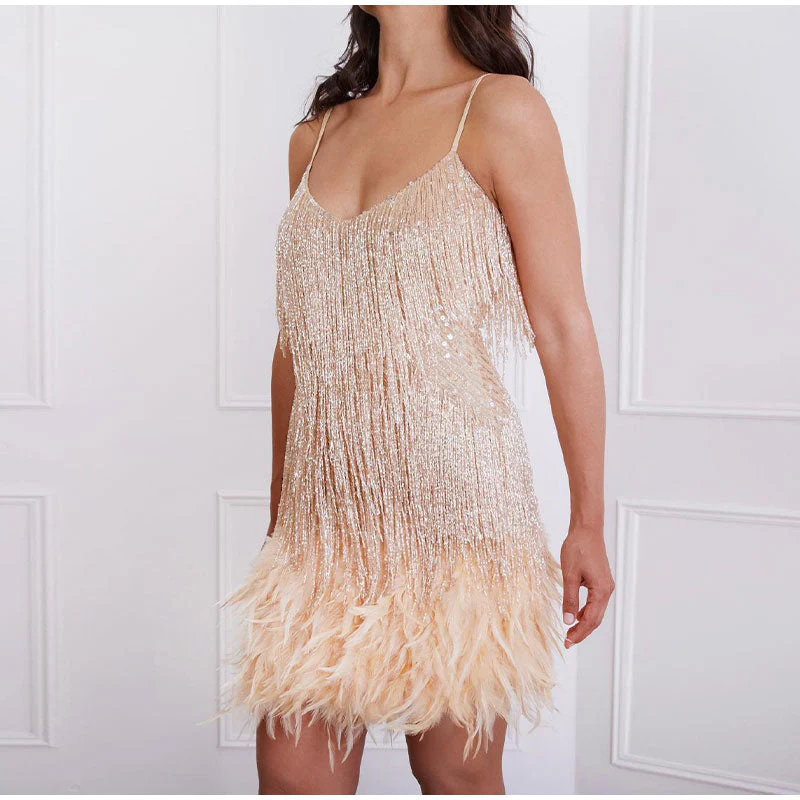 Elegant Fringe Cocktail Dress with Feather Accents for Holiday Parties and Weddings - Image 13