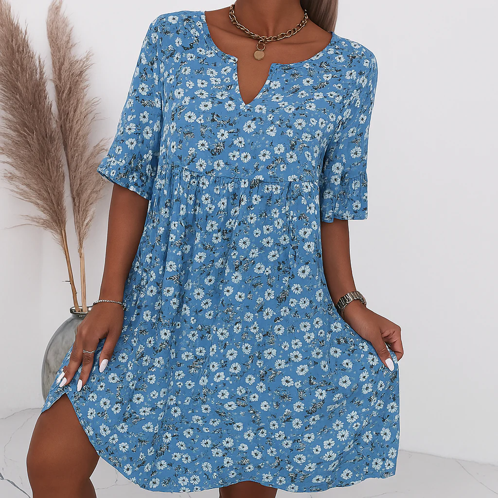 Elegant Knee-Length Summer Dress - Comfortable and Stylish Floral Design for Casual Wear, Perfect for Daytime Outings - Image 3