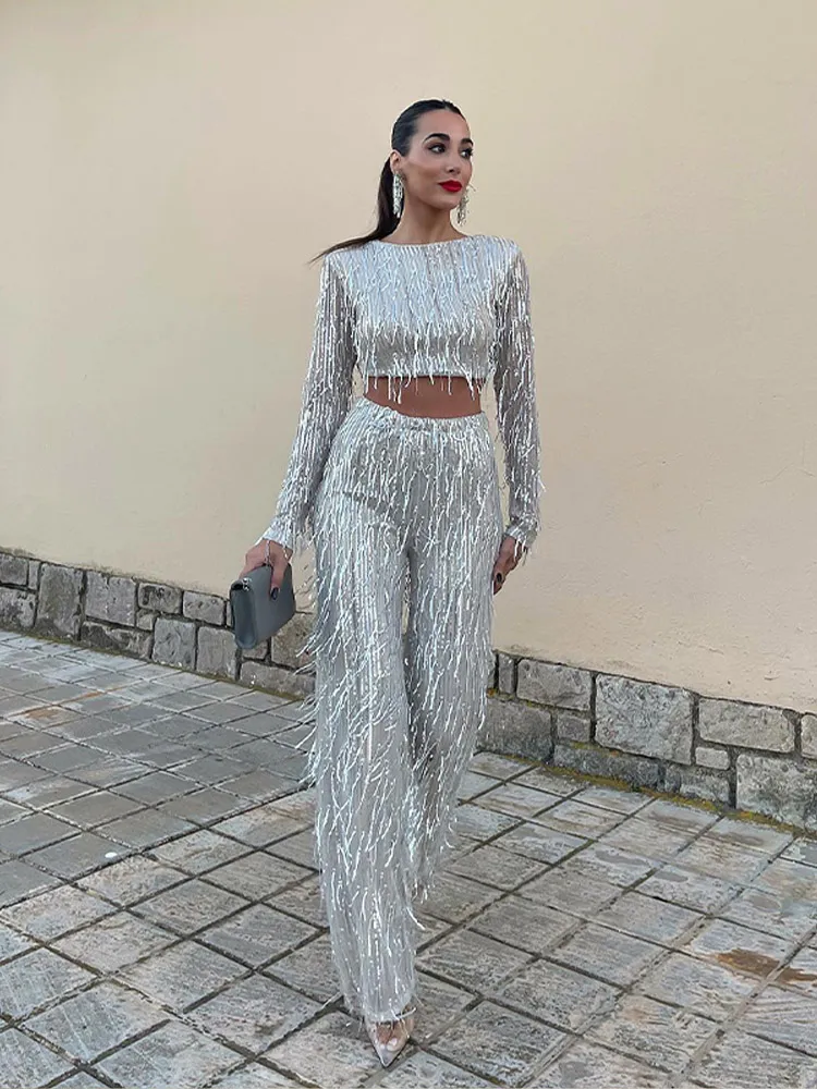 Elegant Ladies Crop Top Set with Matching Pants, Soft Breathable Fabric, Flattering Fit for Summer Fashion, Casual Outings and Festivals - Image 5