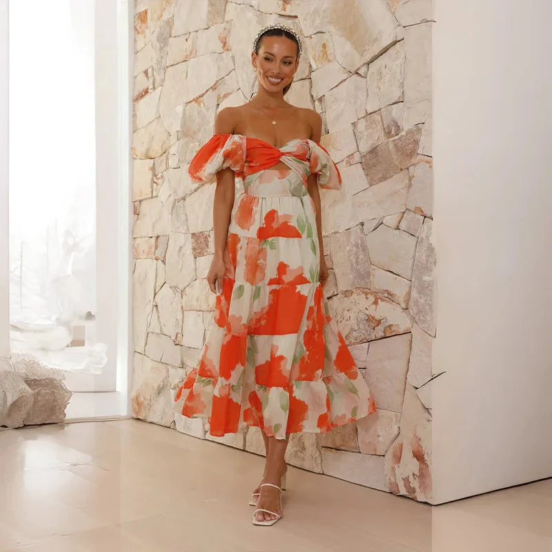 Elegant Long Floral Women's Dress with Stylish Sleeves - Perfect for Wedding Guests, Summer Parties, and Formal Events