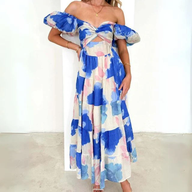 Elegant Long Floral Women's Dress with Stylish Sleeves - Perfect for Wedding Guests, Summer Parties, and Formal Events - Image 5
