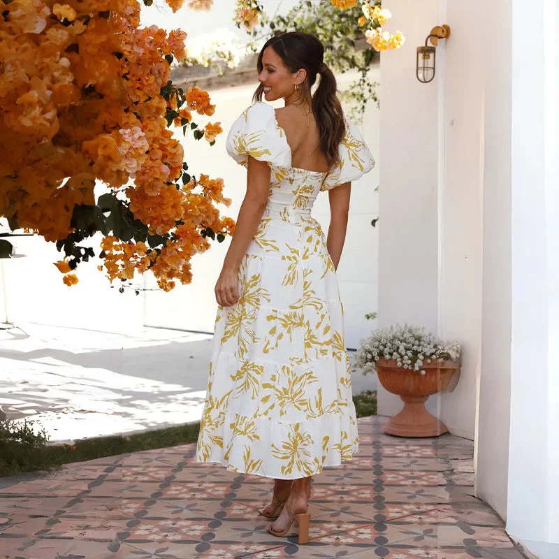 Elegant Long Floral Women's Dress with Stylish Sleeves - Perfect for Wedding Guests, Summer Parties, and Formal Events - Image 6