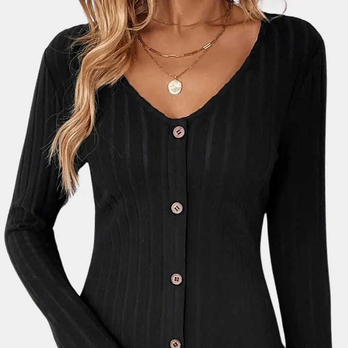 Elegant Long Sleeve Womens Dress with Button Details for Versatile Daily Wear in Soft, Breathable Fabric - Image 3