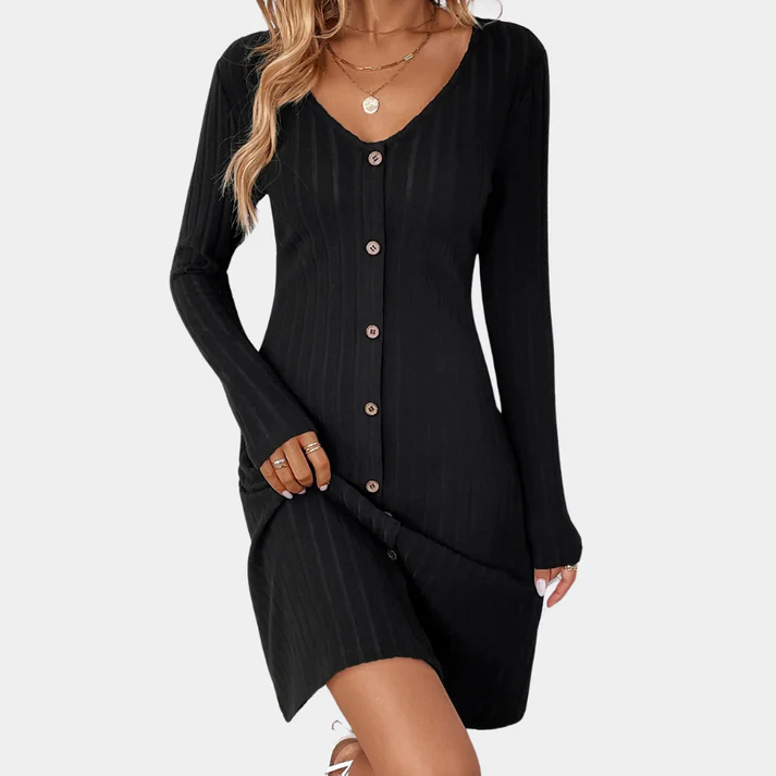 Elegant Long Sleeve Womens Dress with Button Details for Versatile Daily Wear in Soft, Breathable Fabric - Image 5
