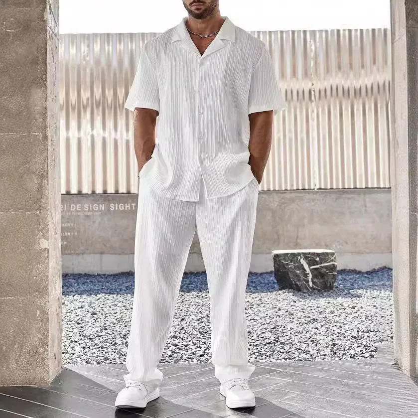 Elegant Men's Shirt and Pants Set, Lightweight Breathable Fabric, Tailored Fit for Versatile Style - Image 10