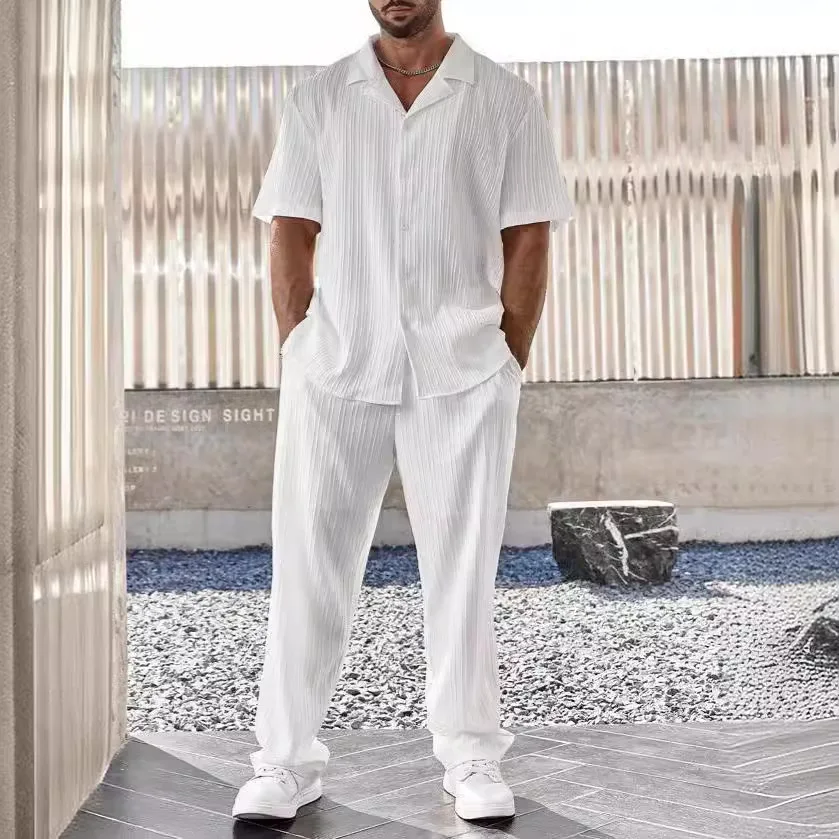 Elegant Men's Shirt and Pants Set, Lightweight Breathable Fabric, Tailored Fit for Versatile Style - Image 2