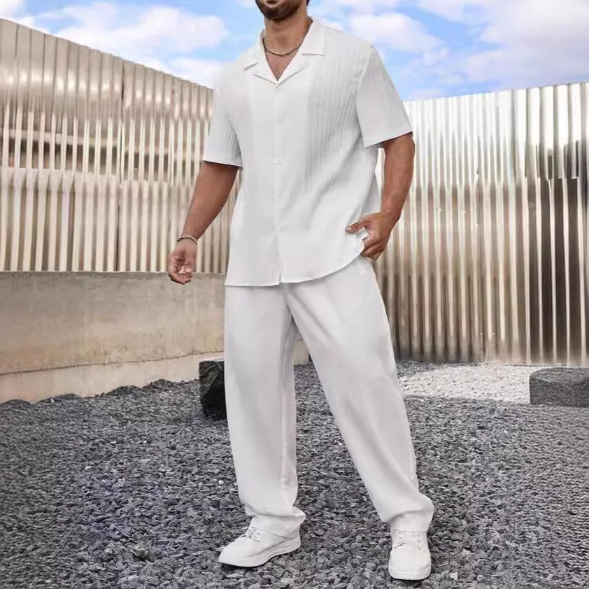 Elegant Men's Shirt and Pants Set, Lightweight Breathable Fabric, Tailored Fit for Versatile Style - Image 3
