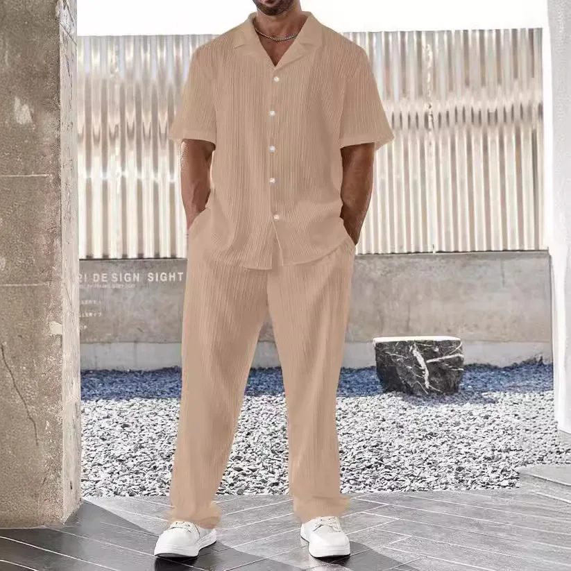 Elegant Men's Shirt and Pants Set, Lightweight Breathable Fabric, Tailored Fit for Versatile Style - Image 8
