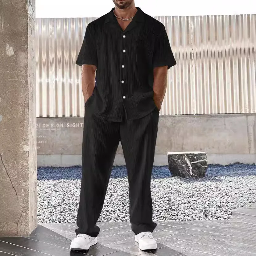 Elegant Men's Shirt and Pants Set, Lightweight Breathable Fabric, Tailored Fit for Versatile Style - Image 9