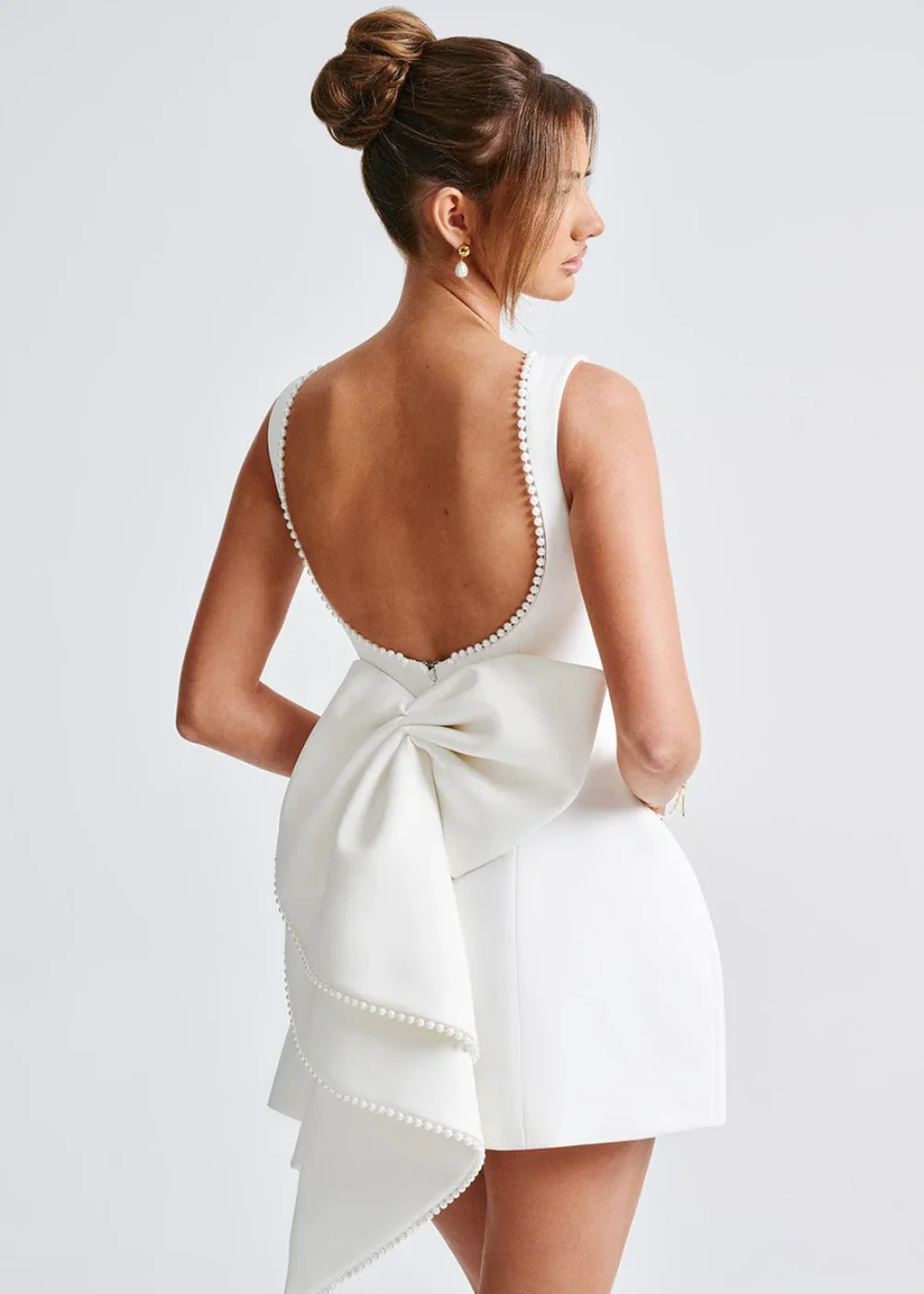 Elegant Pearl Mini Cocktail Dress with Flattering Fit for Formal Occasions and Special Events - Image 2