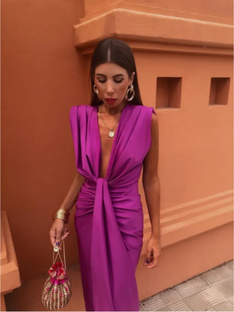 Elegant Pleated Formal Dress for Women, Flattering Fit, Perfect Wedding Guest or Cocktail Dress - Image 3
