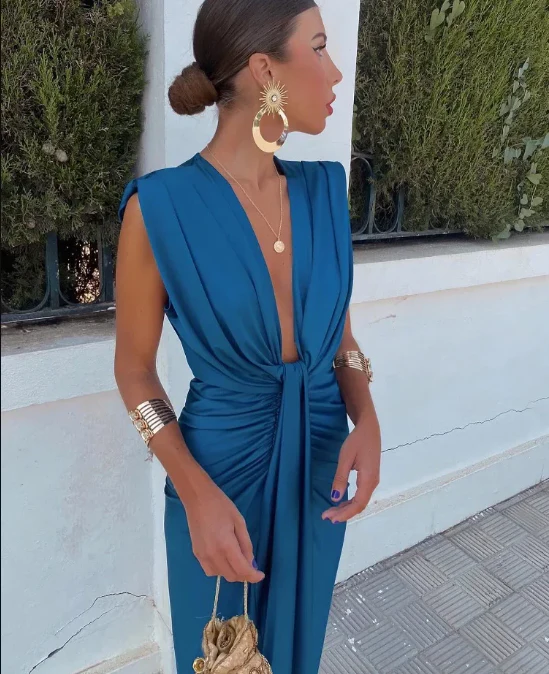 Elegant Pleated Formal Dress for Women, Flattering Fit, Perfect Wedding Guest or Cocktail Dress - Image 6