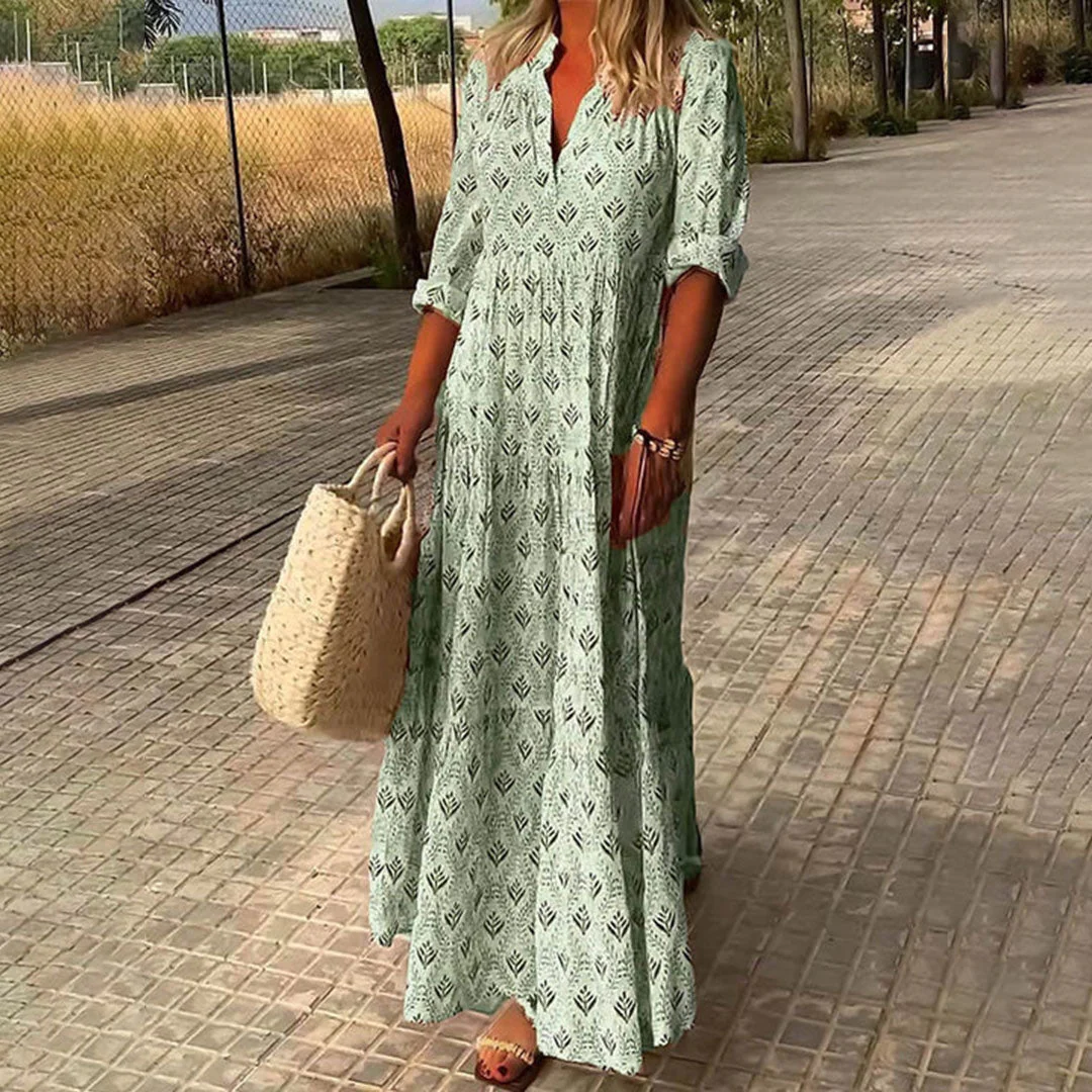 Elegant Plus Size Boho Dress for Women, Breathable Fabric, Available in Blue, Gray, Green, Pink, Sizes S-3XL - Image 2