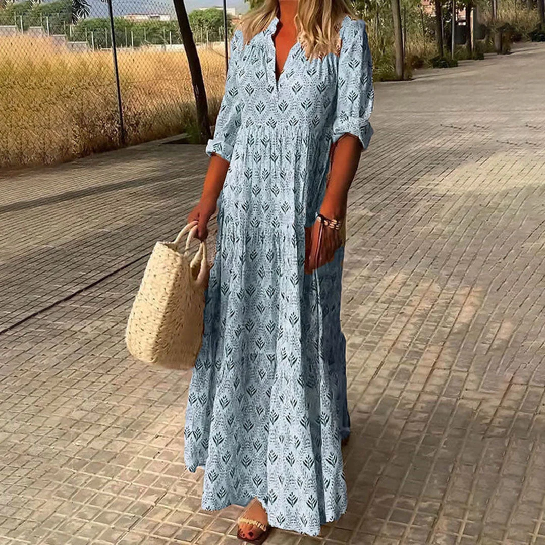 Elegant Plus Size Boho Dress for Women, Breathable Fabric, Available in Blue, Gray, Green, Pink, Sizes S-3XL - Image 5