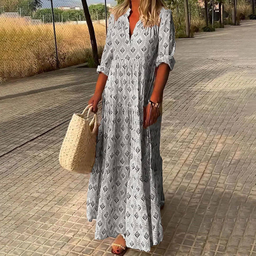 Elegant Plus Size Boho Dress for Women, Breathable Fabric, Available in Blue, Gray, Green, Pink, Sizes S-3XL - Image 6