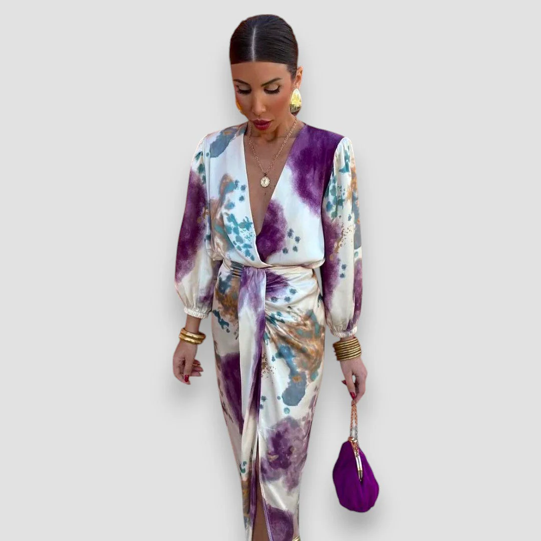 Elegant Purple V-Neck Women's Dress, Figure-Hugging Formal Cocktail Dress for Special Occasions - Image 3