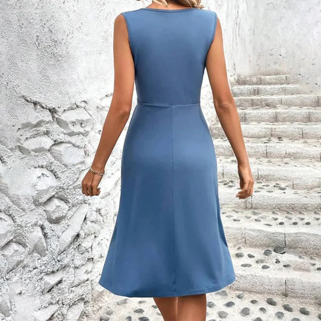Elegant Sleeveless Midi Summer Dress for Women in Lightweight Airy Fabric, Perfect for Casual Outings and Summer Parties - Image 6