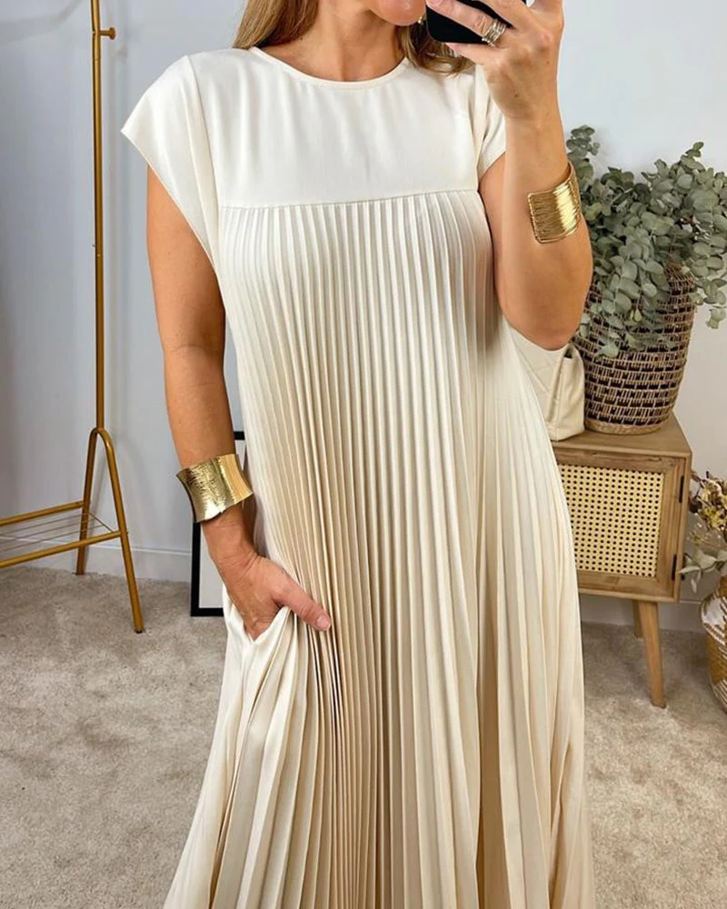 Elegant Sleeveless Pleated Womens Dress in Solid Color - Versatile Summer Wedding Guest or Cocktail Formal Dress - Image 5