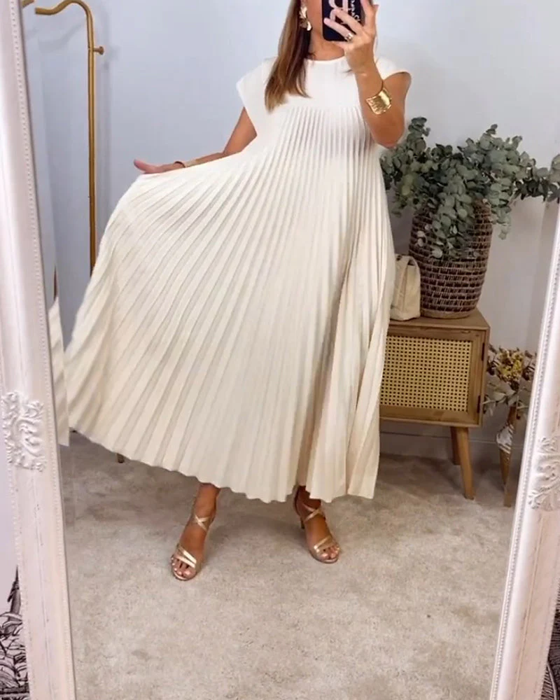 Elegant Sleeveless Pleated Womens Dress in Solid Color - Versatile Summer Wedding Guest or Cocktail Formal Dress - Image 6