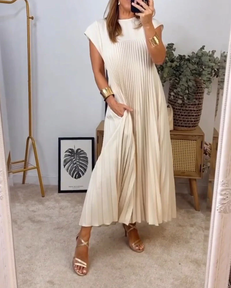 Elegant Sleeveless Pleated Womens Dress in Solid Color - Versatile Summer Wedding Guest or Cocktail Formal Dress - Image 7