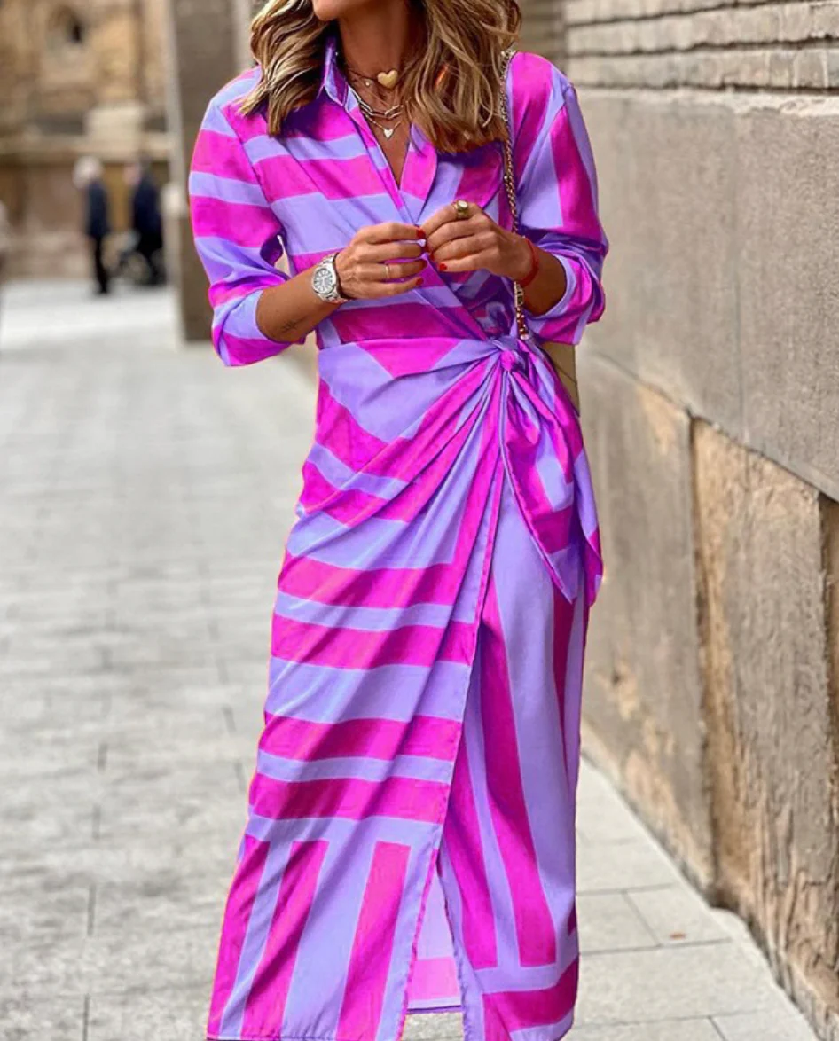 Elegant Striped Wrap Dress for Women, Flattering Plus Size Summer Dress, Versatile Style for Any Occasion - Image 10