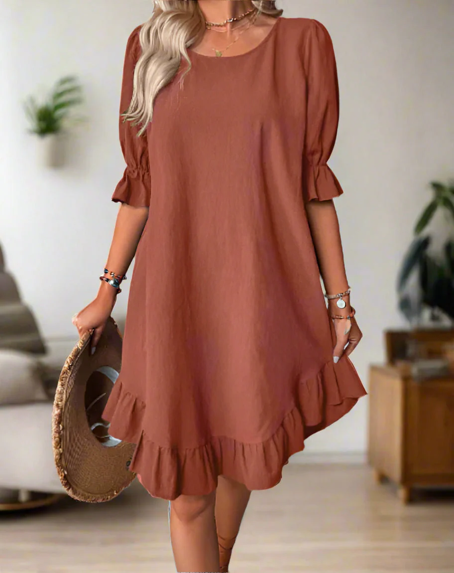 Elegant Three-Quarter Sleeve Ruffle Dress, Versatile Wedding Guest and Summer Cocktail Formal Dress - Image 2