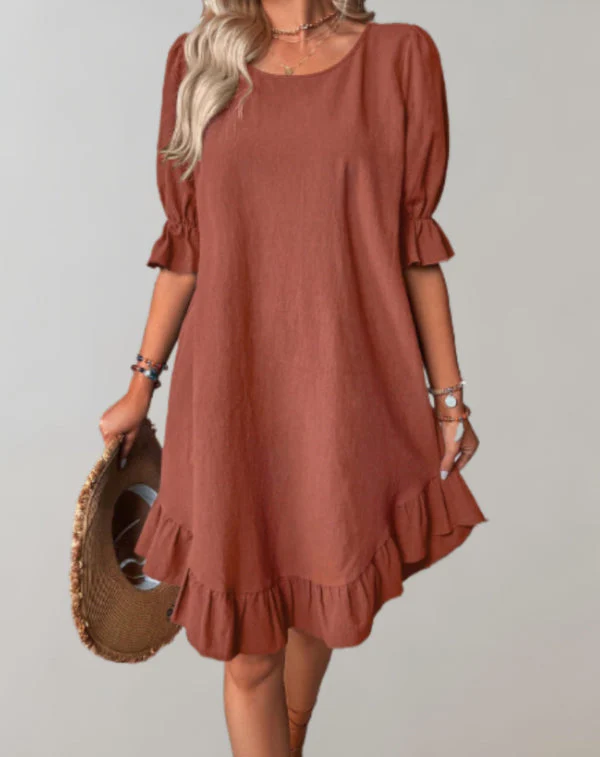 Elegant Three-Quarter Sleeve Ruffle Dress, Versatile Wedding Guest and Summer Cocktail Formal Dress - Image 4