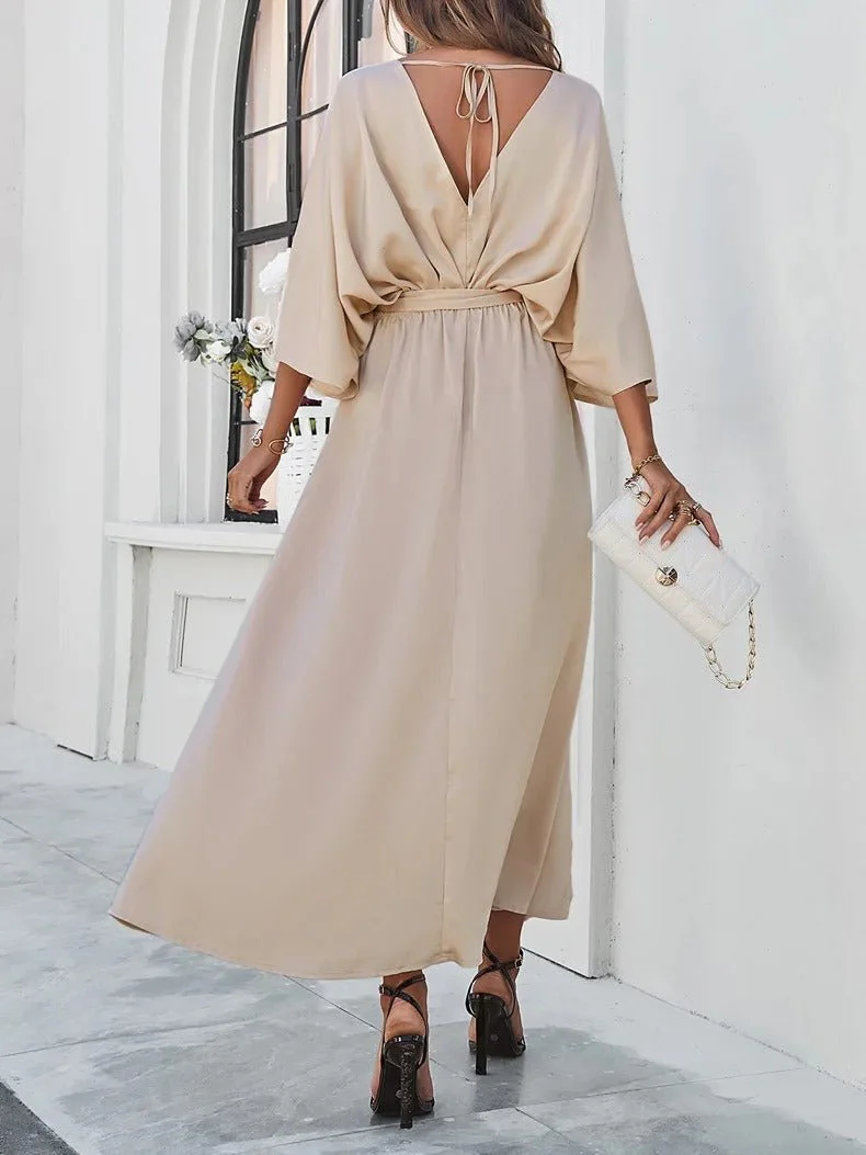 Elegant V-Neck Summer Dress for Women - Perfect Wedding Guest or Formal Event Attire, Knee-Length, Comfortable Fit - Image 3