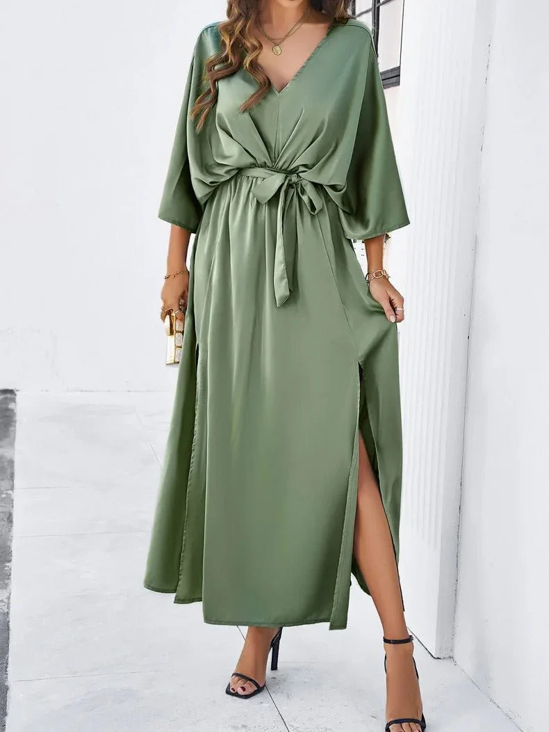 Elegant V-Neck Summer Dress for Women - Perfect Wedding Guest or Formal Event Attire, Knee-Length, Comfortable Fit - Image 5