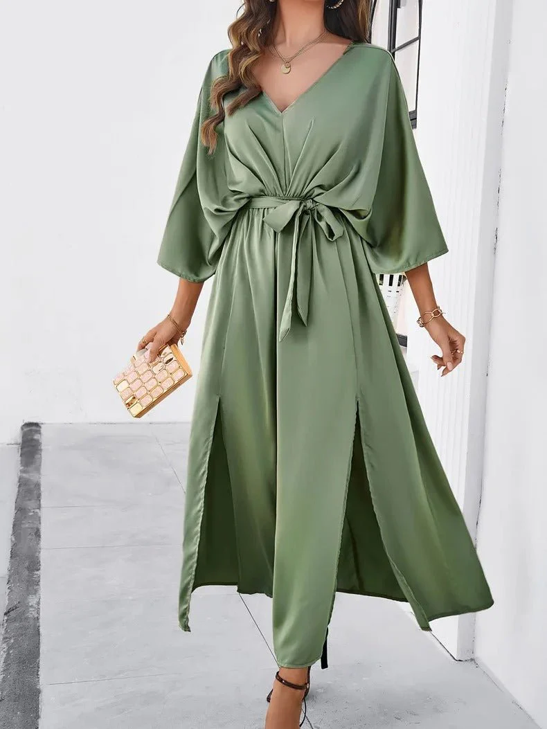 Elegant V-Neck Summer Dress for Women - Perfect Wedding Guest or Formal Event Attire, Knee-Length, Comfortable Fit - Image 6