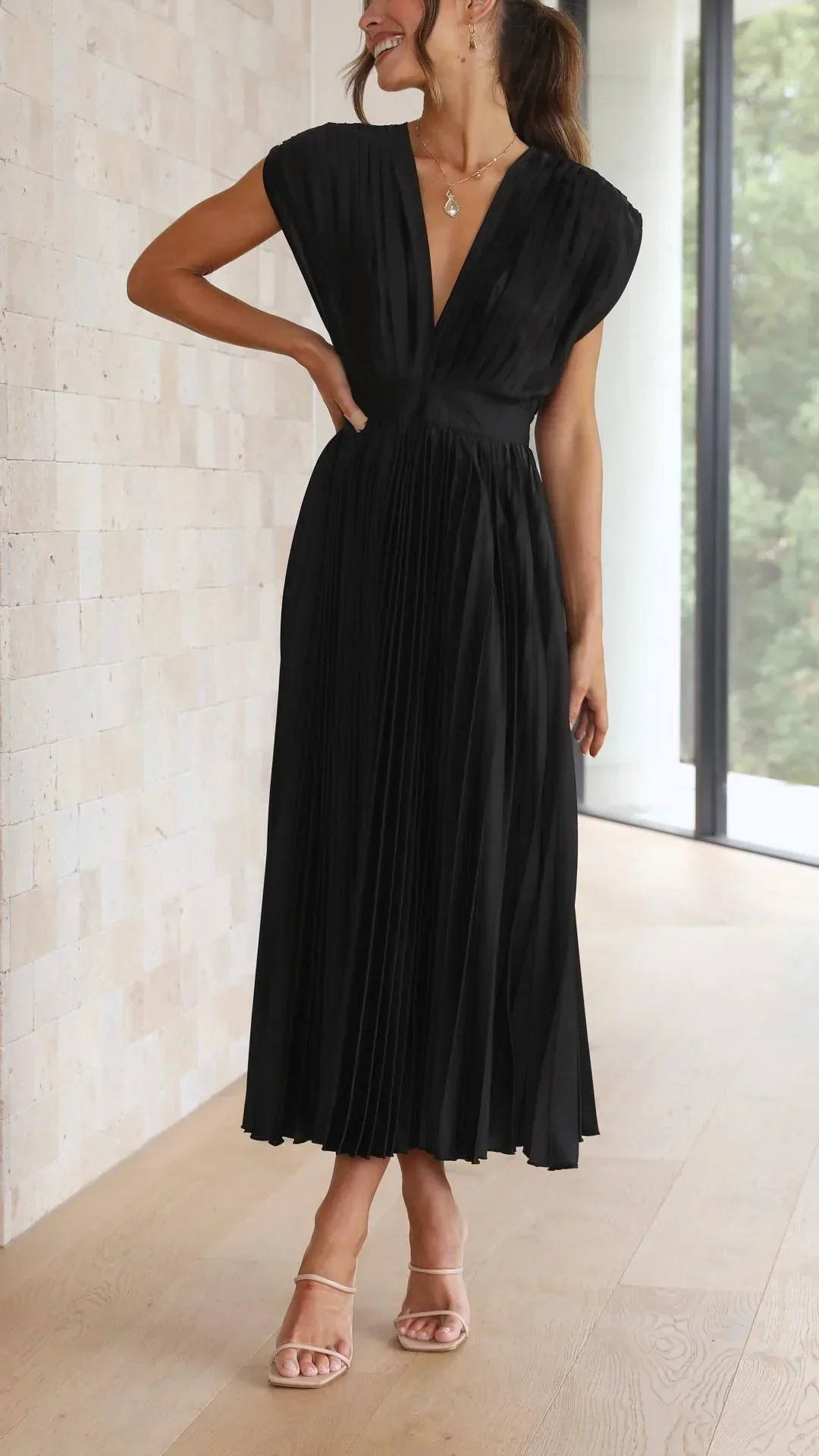 Elegant V-Neck Summer Dress with Back Bond Detail, Lightweight Fabric for Weddings and Formal Events - Image 10