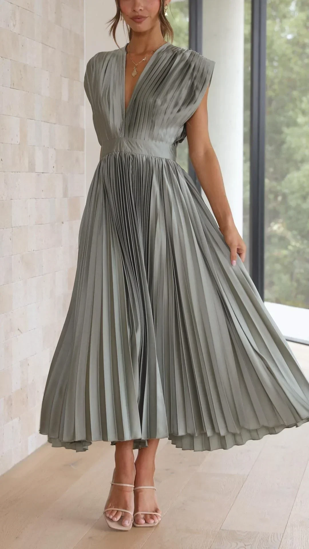 Elegant V-Neck Summer Dress with Back Bond Detail, Lightweight Fabric for Weddings and Formal Events - Image 2