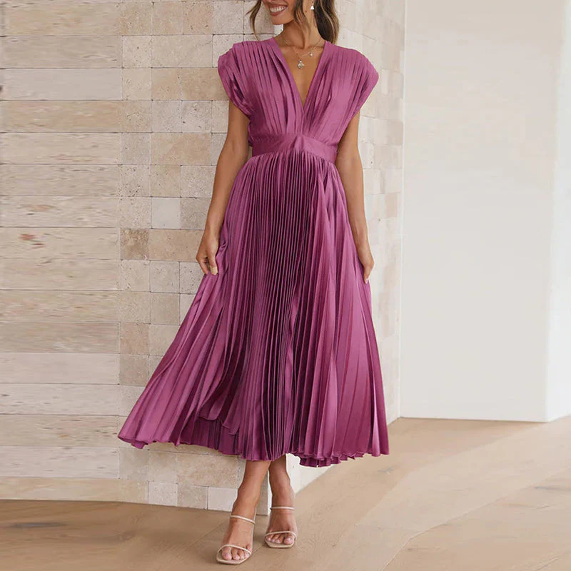 Elegant V-Neck Women's Dress in Luxurious Fabric, Versatile Cocktail and Formal Dress for Day-to-Night Wear - Image 11