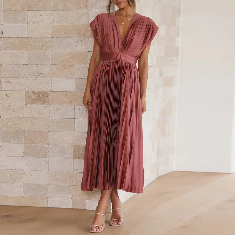 Elegant V-Neck Women's Dress in Luxurious Fabric, Versatile Cocktail and Formal Dress for Day-to-Night Wear - Image 2