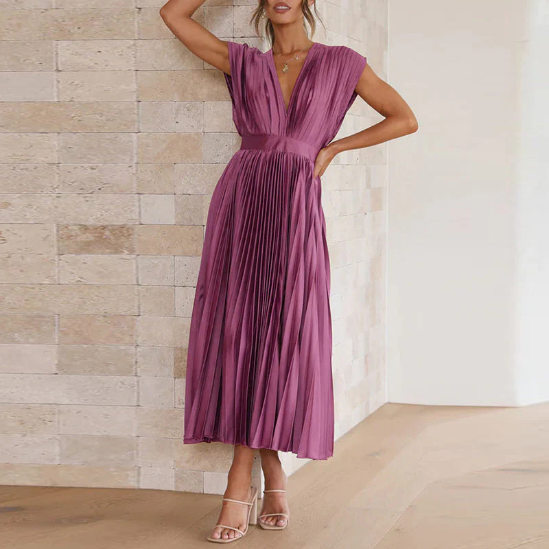 Elegant V-Neck Women's Dress in Luxurious Fabric, Versatile Cocktail and Formal Dress for Day-to-Night Wear - Image 3