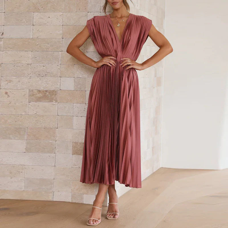 Elegant V-Neck Women's Dress in Luxurious Fabric, Versatile Cocktail and Formal Dress for Day-to-Night Wear - Image 9