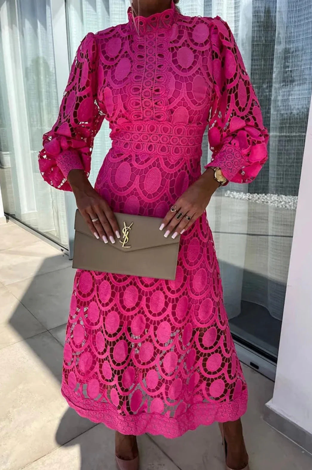 Elegant Midi Dress with Flattering Fit, Long Sleeve Design for Versatile Occasions - Perfect for Women - Image 6