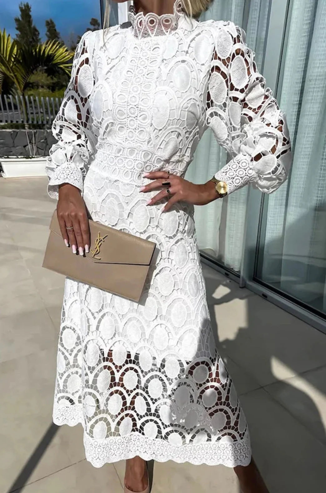 Elegant Midi Dress with Flattering Fit, Long Sleeve Design for Versatile Occasions - Perfect for Women - Image 7