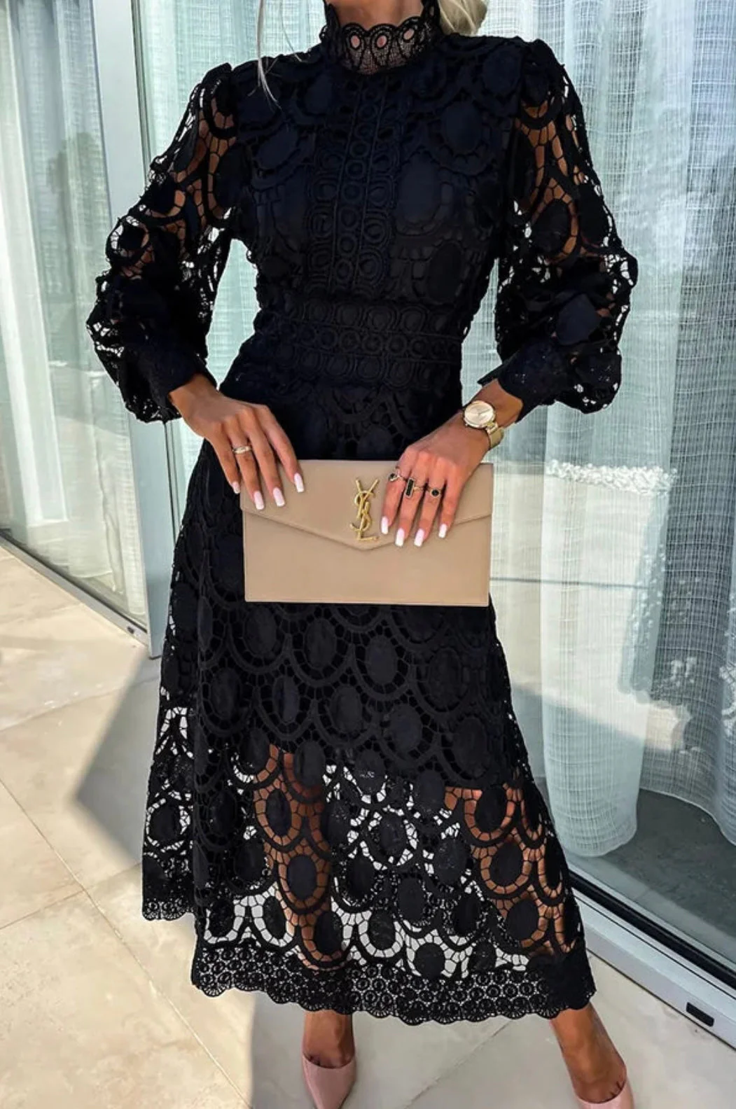 Elegant Midi Dress with Flattering Fit, Long Sleeve Design for Versatile Occasions - Perfect for Women - Image 8