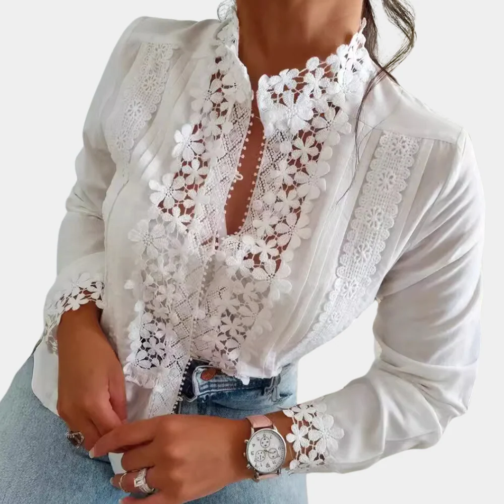 Elegant Women's Blouse with Floral Patterns and Lace Details - Stylish Summer Tops for Women - Image 2