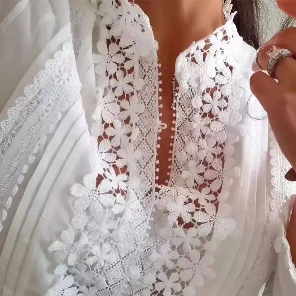 Elegant Women's Blouse with Floral Patterns and Lace Details - Stylish Summer Tops for Women - Image 4