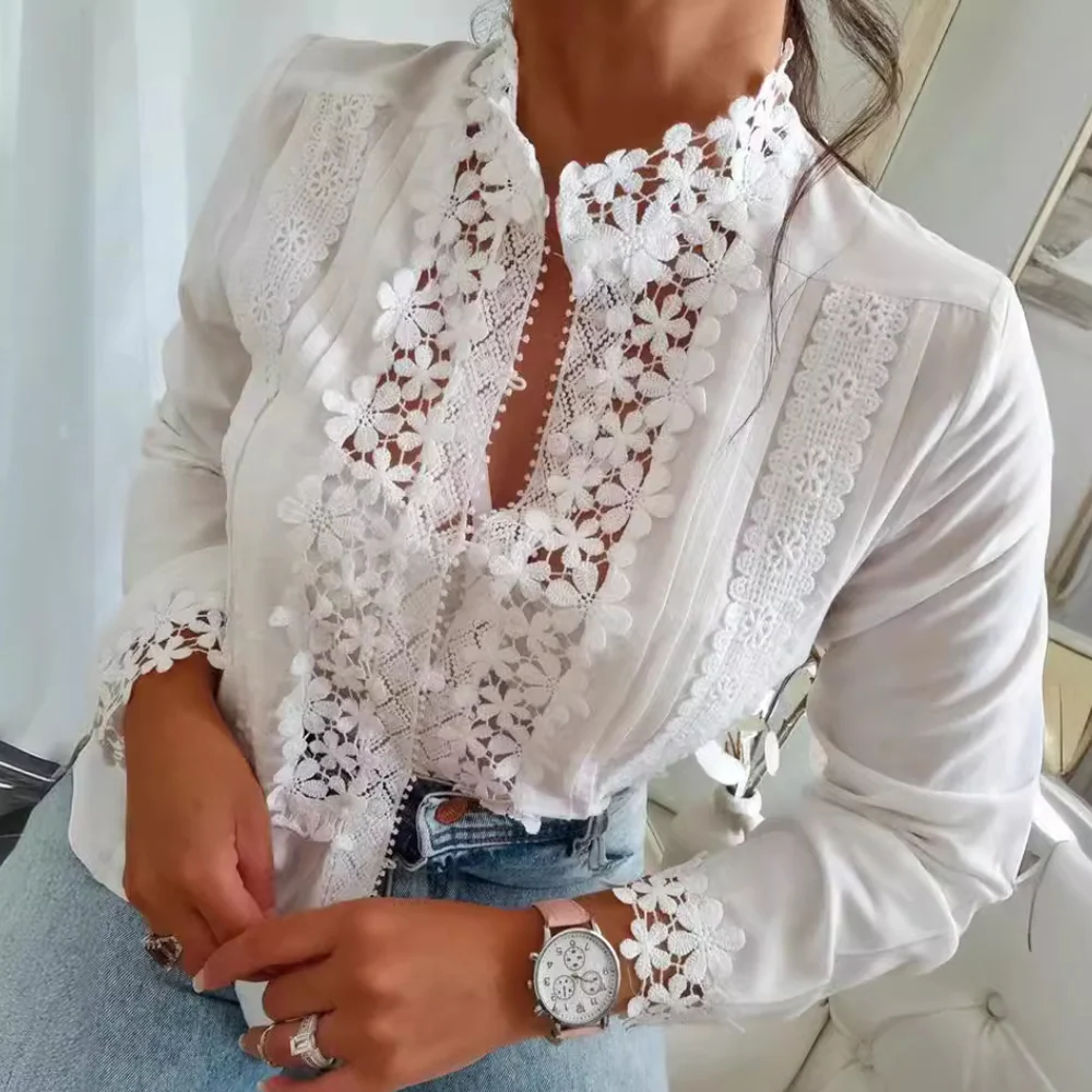 Elegant Women's Blouse with Floral Patterns and Lace Details - Stylish Summer Tops for Women - Image 5